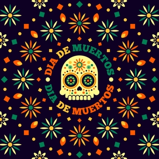 Decorative Flowers And Mexican Skull