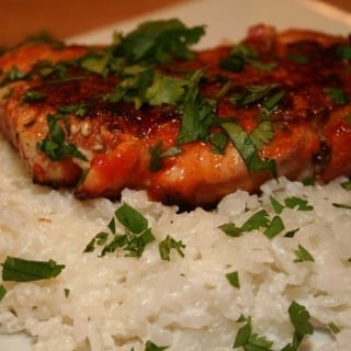 Sriracha Pork Chops and Coconut Rice