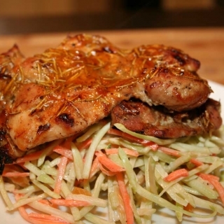 Apricot Chicken Thighs with Broccoli Slaw