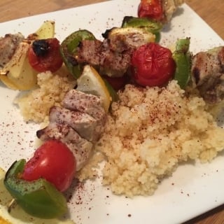 Lemony Pork Kababs with Couscous