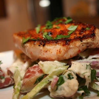 Smokey Pork Chops with Warm Potato Salad