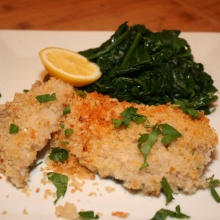 Panko Crusted Black Cod with Sautéed Spinach