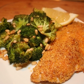 Pan Fried Rock Fish with Roasted Lemony Broccoli