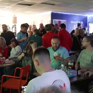 England fans react to Cole Palmer equaliser against Spain in Cheadle, Manchester