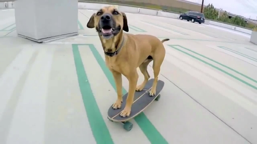 Clever Skater Pooch Bamboo Takes a Ride