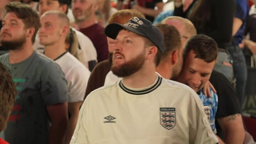 England fans celebrating Ollie Watkins semi final winner against Holland in Blackpool