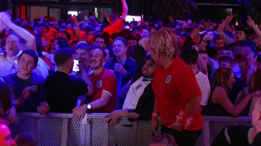 England fans at Boxpark, Liverpool go mental after Cole Palmer levels against Spain in Euro final