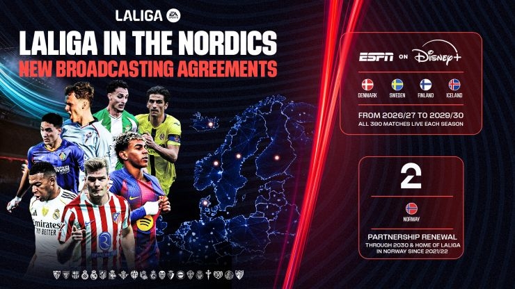 LALIGA strengthens Nordic broadcasting strategy with Disney+ and TV2
